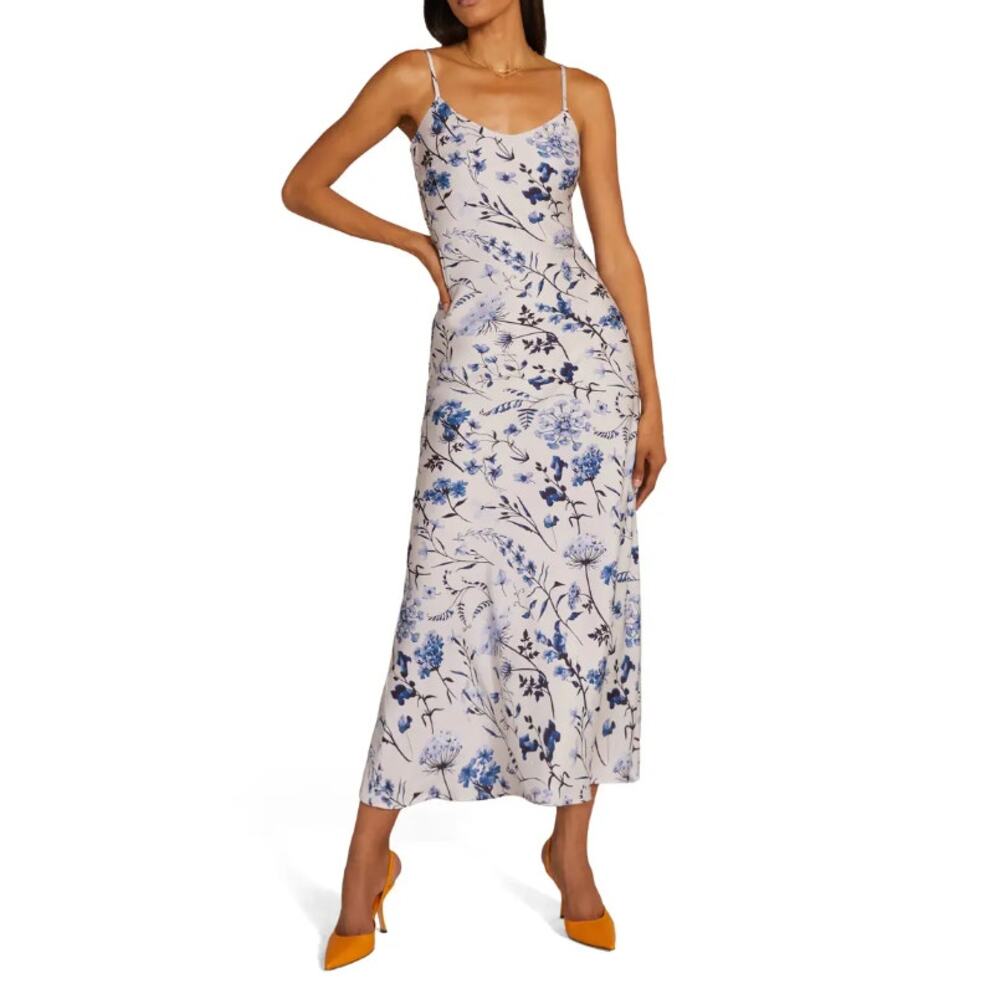 Favorite Daughter The Favorite Floral Satin Slip Dress Blue White Multi Size XS